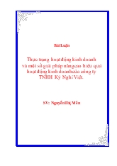 Bài Luận Thực trạng hoạt động kinh doanh và một số giải pháp nâng cao hiệu quả hoạt động kinh doanh của công ty TNHH Kỳ Nghỉ Việt