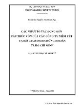 Luận văn Các nhân tốt ác động đến cấu trúc vốn của các công ty niêm yết tại sở giao dịch chứng khoán TP Hồ Chí Minh