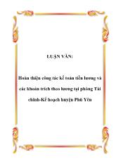Luận văn Hoàn thiện công tác kế toán tiền lương và các khoản trích theo lương tại phòng Tài chính - Kế hoạch huyện Phù Yên