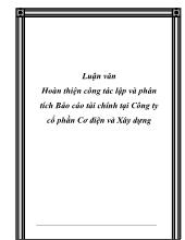 Luận văn Hoàn thiện công tác lập và phân tích báo cáo tài chính tại Công ty cổ phần Cơ điện và Xây dựng