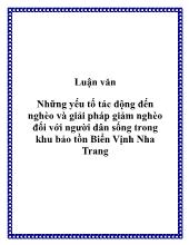 Luận văn Những yếu tố tác động đến nghèo và giải pháp giảm nghèo đối với người dân sống trong khu bảo tồn Biển Vịnh Nha Trang