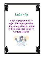 Luận văn Thực trạng quản lý và một số biện pháp nhằm tăng cường công tác quản lý tiền lương tại Công ty Cơ Khí Hà Nội