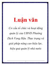 Cơ cấu tổ chức và hoạt động quản lý của UBND Phường Dịch Vọng Hậu - Thực trạng và giải pháp nâng cao hiệu lực, hiệu quả quản lý nhà nước