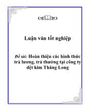 Đề tài Hoàn thiện cá chình thức trả lương, trả thưởng tại công ty dệt kim Thăng Long