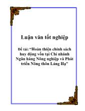 Đề tài Hoàn thiện chính sách huy động vốn tại chi nhánh ngân hàng nông nghiệp và phát triển nông thôn Láng Hạ