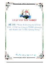 Luận văn Hoàn thiện công tác kế toán nguyên vật liệu, công cụ dụng cụ tại Công ty TNHH nhà nước một thành viên Cơ Khí Quang Trung