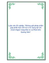 Luận văn Những giải pháp nhằm góp phần hạn chế rủi ro tín dụng tại chi nhánh ngân hàng đầu tư và phát triển Quảng Ninh