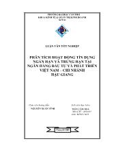 Phân tích hoạt động tín dụng ngắn hạn và trung hạn tại ngân hàng đầu tư và phát triển Việt Nam – Chi nhánh Hậu Giang