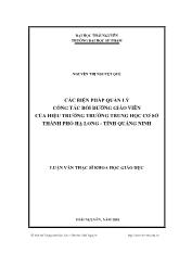 Luận văn Các biện pháp quản lý công tác bồi dưỡng giáo viên của hiệu trưởng trường trung học cơ sở thành phố Hạ Long - Tỉnh Quảng Ninh