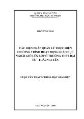 Luận văn Các biện pháp quản lý thực hiện chương trình hoạt động giáo dục ngoài giờ lên lớp ở trường THPT Đại Từ - Thái nguyên