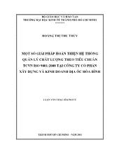 Luận văn Một số giải pháp hoàn thiện hệ thống quản lý chất lượng theo tiêu chuẩn TCVN iso 9001:2008 tại công ty cổ phần xây dựng và kinh doanh địa ốc Hòa Bình