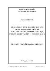 Luận văn Quản lí hoạt động giáo dục đạo đức trong mối quan hệ phối hợp giữa nhà trường, gia đình và xã hội ở trường THPT Tân Yên 2 - Tỉnh Bắc Giang