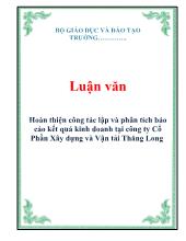 Báo cáo Luận văn Hoàn thiện công tác lập và phân tích kết quả kinh doanh tại công ty cổ phần xây dựng và vận tải Thăng Long
