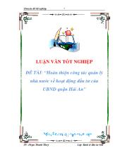 Đề tài Hoàn thiện công tác quản lý nhà nước vềhoạt động đầu tưcủa ủy ban nhân dân quận Hải An
