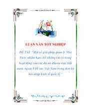 Đề tài Một số giải pháp quản lý Nhà Nước nhằm hạn chế những rủi ro trong hoạt động của các dựán đầu tư trực tiếp nước ngoài FDI vào Việt Nam trong thời kỳ hôi nhập kinh tế quốc tế