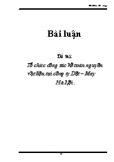 Đề tài Tổ chức công tác kế toán nguyên vật liệu tại công ty Dệt – May Hà Nội