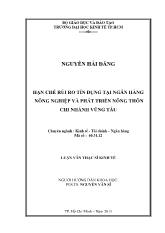 Luận văn Hạn chế rủi ro tín dụng tại ngân hàng nông nghiệp và phát triển nông thôn chi nhánh Vũng Tàu