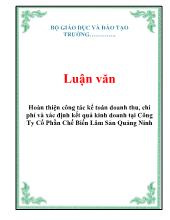 Luận văn Hoàn thiện công tác kế toán doanh thu, chi phí và xác định kết quả kinh doanh tại công ty cổ phần chế biến lâm sản Quảng Ninh