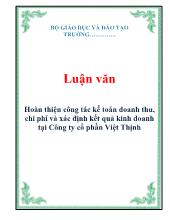 Luận văn Hoàn thiện công tác kế toán doanh thu, chi phí và xác định kết quả kinh doanh tại Công ty cổ phần Việt Thịnh