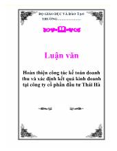 Luận văn Hoàn thiện công tác kế toán doanh thu và xác định kết quả kinh doanh tại công ty cổ phần đầu tư Thái Hà