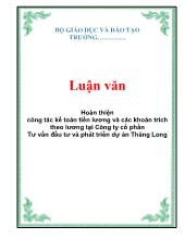 Luận văn Hoàn thiện công tác kế toán tiền lương và các khoản trích theo lương tại Công ty cổ phần Tư vấn đầu tư và phát triển dự án Thăng Long