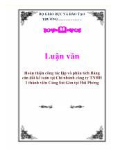 Luận văn Hoàn thiện công tác lập và phân tích Bảng cân đối kế toán tại Chi nhánh công ty TNHH 1 thành viên Cảng Sài Gòn tại Hải Phòng