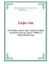 Luận văn Hoàn thiện công tác lập và phân tích Bảng cân đối kế toán tại Công ty TNHH công nghiệp Nhôm Thành Long