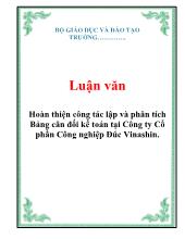 Luận văn Hoàn thiện công tác lập và phân tích bảng cân đối kế toán tại công ty cổ phần công nghiệp Đúc Vinashin