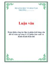 Luận văn Hoàn thiện công tác lập và phân tích bảng cân đối kế toán tại công ty Cổ phần Sản xuất và Kinh doanh Kim khí