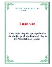 Luận văn Hoàn thiện công tác lập và phân tích báo cáo kết quả kinh doanh tại công ty Cổ Phần Dệt may Hapaco
