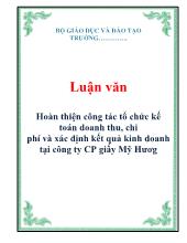 Luận văn Hoàn thiện công tác tổ chức kế toán doanh thu, chi phí và xác định kết quả kinh doanh tại công ty CP giấy Mỹ Hương