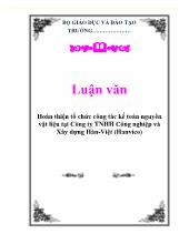 Luận văn Hoàn thiện tổ chức công tác kế toán nguyên vật liệu tại Công ty TNHH Công nghiệp và Xây dựng Hàn - Việt (Hanvico)
