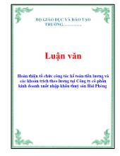 Luận văn Hoàn thiện tổ chức công tác kế toán tiền lương và các khoản trích theo lương tại Công ty cổ phần kinh doanh xuất nhập khẩu thuỷ sản Hải Phòng