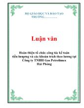 Luận văn Hoàn thiện tổ chức công tác kế toán tiền lưƣơng và các khoản trích theo lương tại công ty TNHH gas petrolimex Hải Phòng