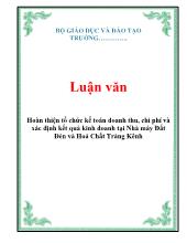 Luận văn Hoàn thiện tổ chức kế toán doanh thu, chi phí và xác định kết quả kinh doanh tại nhà máy đất đèn và hoá chất Tràng Kênh