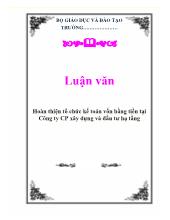 Luận văn Hoàn thiện tổ chức kế toán vốn bằng tiền tại Công ty CP xây dựng và đầu tư hạ tầng