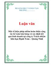 Luận văn Một số biện pháp nhằm hoàn thiện công tác kế toán bán hàng và xác định kết quả kinh doanh tại công ty Trách nhiệm hữu hạn Hạnh Toàn – Quảng Ninh
