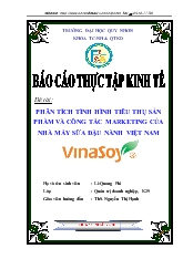 Đề tài Phân tích tình hình tiêu thụ sản phẩm và công tác marketing của nhà máy sữa đậu nành Việt Nam