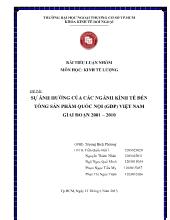 Đề tài Sự ảnh hưởng của các ngành kính tế đến tổng sản phẩm quốc nội (gdp) Việt Nam giai đoạn 2001 – 2010
