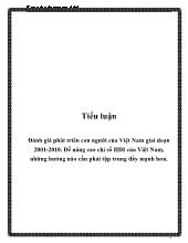 Tiểu luận Đánh giá phát triển con người của Việt Nam giai đoạn 2001-2010, để nâng cao chỉ số HDI của Việt Nam, những hướng nào cần phải tập trung đẩy mạnh hơn