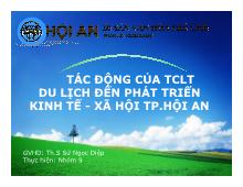 Tác động của tổ chức lãnh thổ du lịch đến phát triển kinh tế - Xã hội TP. Hội An