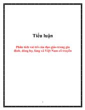 Tiểu luận Phân tích vai trò của đạo giáo trong gia đình, dòng họ, làng xã Việt Nam cổ truyền