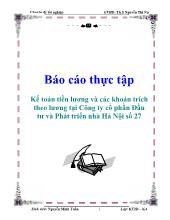 Đề tài Kế toán tiền lương và các khoản trích theo lương tại Công ty cổ phần Đầu tư và Phát triển nhà Hà Nội số 27