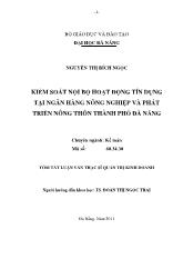 Luận văn Tóm tắt Kiểm soát nội bộ hoạt động tín dụng tại ngân hàng nông nghiệp và phát triển nông thôn Thành phố Đà Nẵng