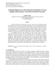 A Relationship between the Financial Consultants’ Service Quality and Customer Trust after Financial Tsunami