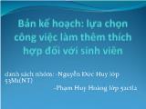 Bản kế hoạch: lựa chọn công việc làm thêm thích hợp đối với sinh viên