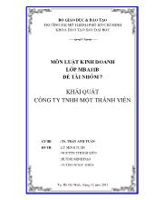 Đề tài Khái quát công ty TNHH một thành viên