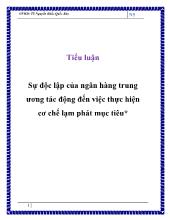 Tiểu luận Sự độc lập của ngân hàng trung ương tác động đến việc thực hiện cơ chế lạm phát mục tiêu