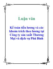 Luận văn Kế toán tiền lương và các khoản trích theo lương tại Công ty sản xuất Thương Mại và dịch vụ Phú Bình