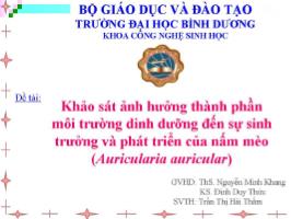 Luận văn Khảo sát ảnh hưởng thành phần môi trường dinh dưỡng đến sự sinh trưởng dinh dưỡng đến sự sinh trưởng và phát triển của nấm mèo (Auricularia auricular)